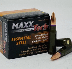 MaxxTech Essential Steel 7.62x39mm Ammunition MTES762 124 Grain Full Metal Jacket CASE 1000 Rounds
